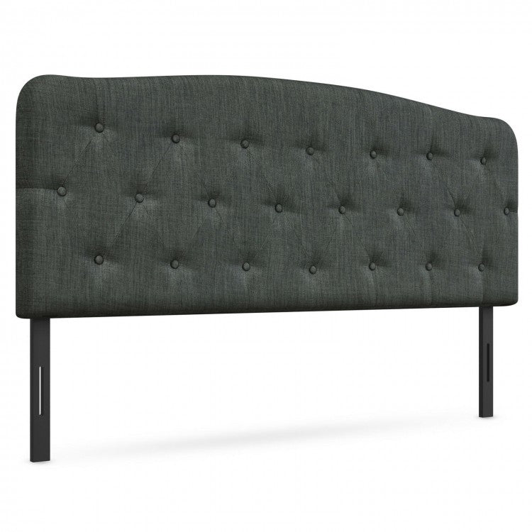 Full-Size Grey Minimalist Linen Button-Tufted Upholstered Headboard