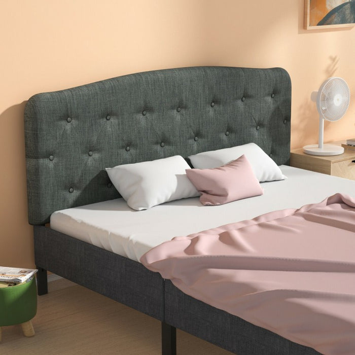 Full-Size Grey Minimalist Linen Button-Tufted Upholstered Headboard