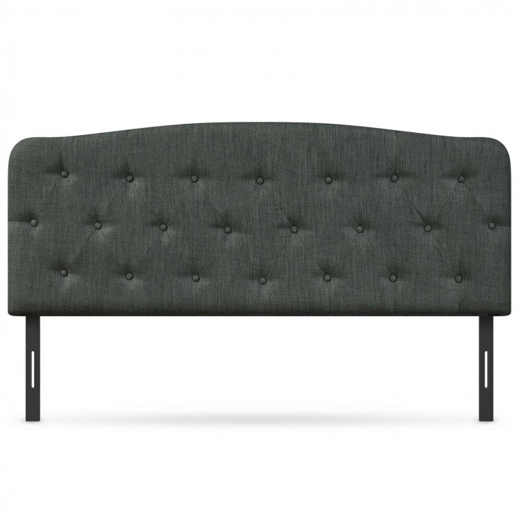 Full-Size Grey Minimalist Linen Button-Tufted Upholstered Headboard