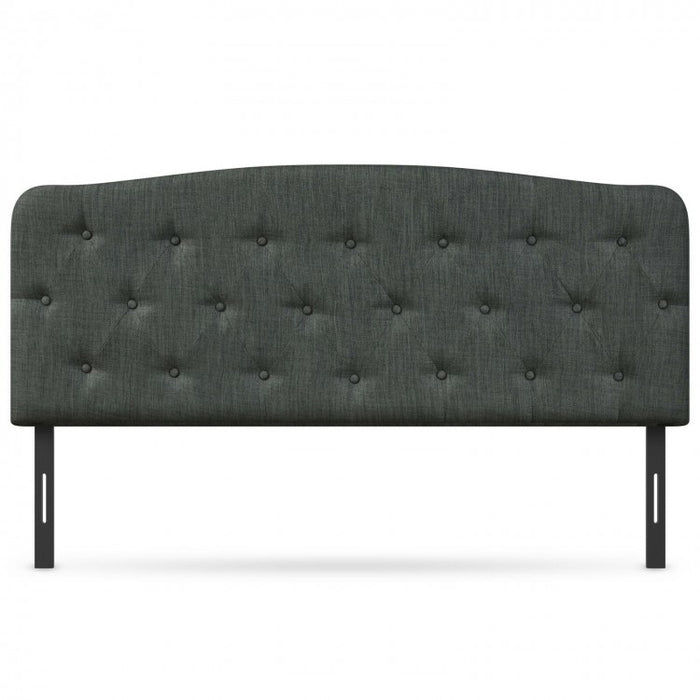 Full-Size Grey Minimalist Linen Button-Tufted Upholstered Headboard