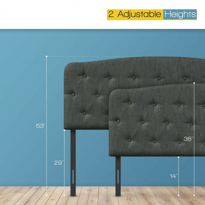 Full-Size Grey Minimalist Linen Button-Tufted Upholstered Headboard