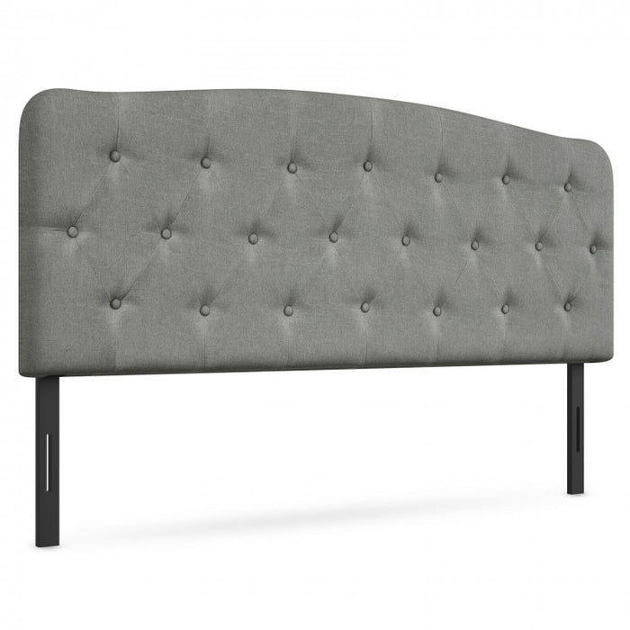 Full-Size Grey Minimalist Linen Button-Tufted Upholstered Headboard