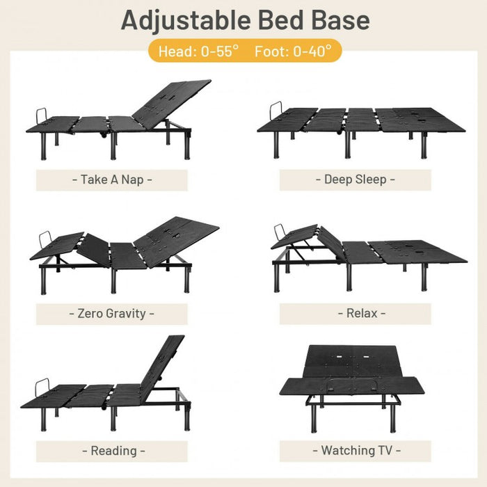 Black Adjustable Electric Bed Frame with Wireless Remote Control