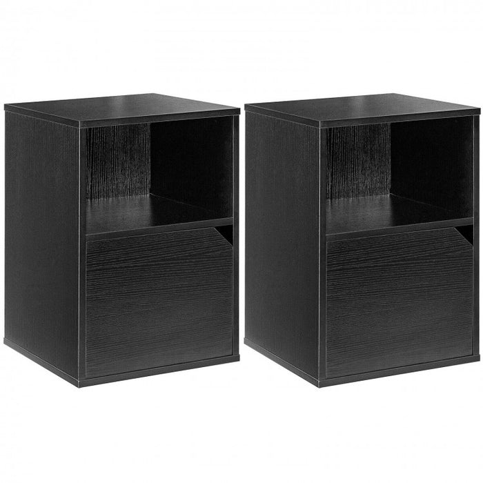 3-Tier Storage Bedside Cabinet with Doors for Bedroom