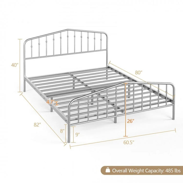 Silver Metal Platform Bed Frame with Non-Slip Feet Pads