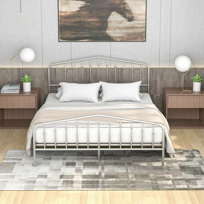 Silver Metal Platform Bed Frame with Non-Slip Feet Pads
