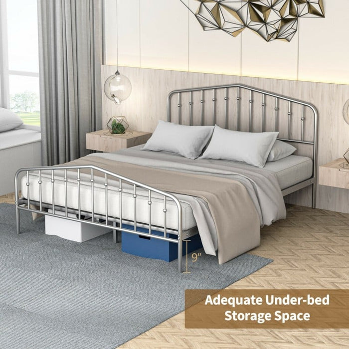 Silver Metal Platform Bed Frame with Non-Slip Feet Pads