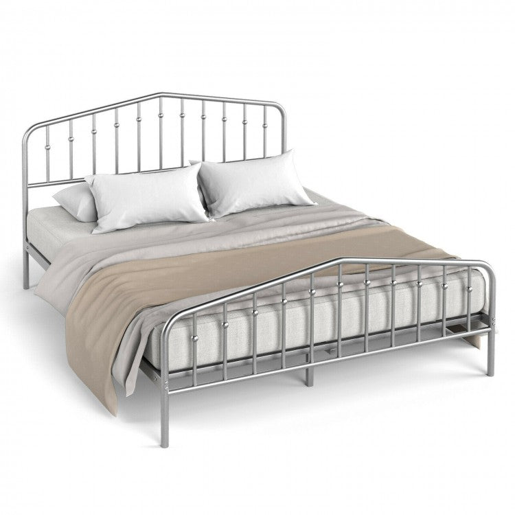 Silver Metal Platform Bed Frame with Non-Slip Feet Pads