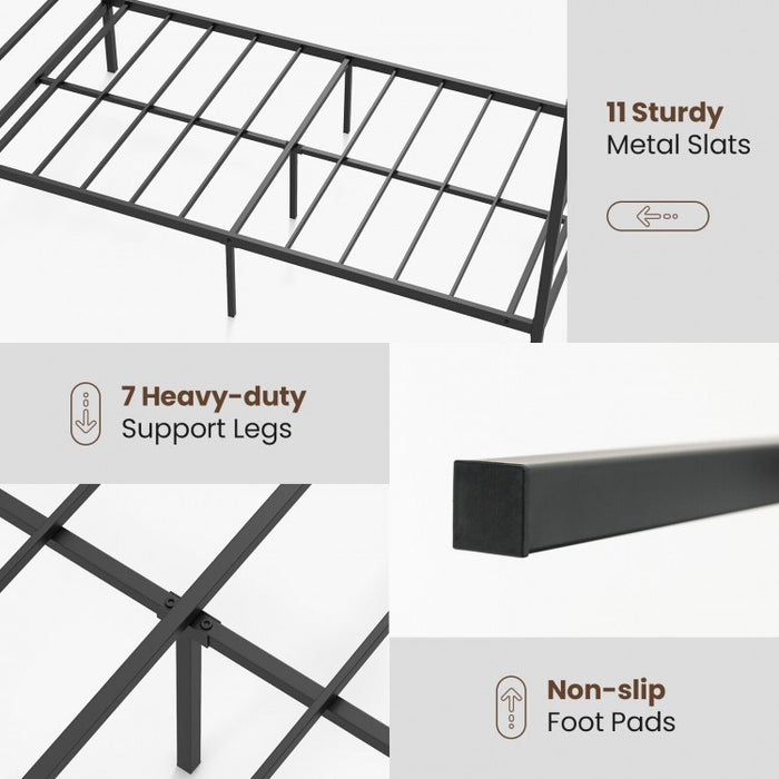 Black Modern Minimalist Metal Bed Frame with Canopy for Bedroom