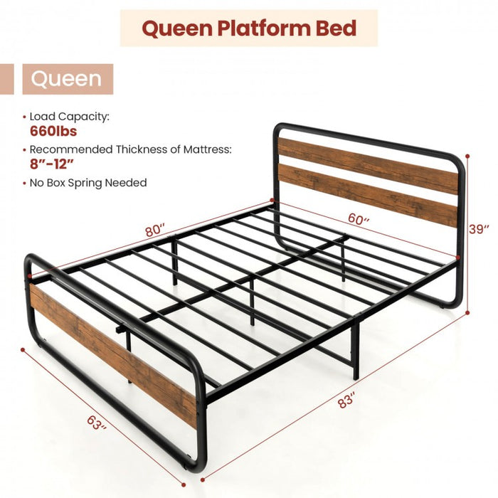 Curved High Headboard Metal Bed Frame