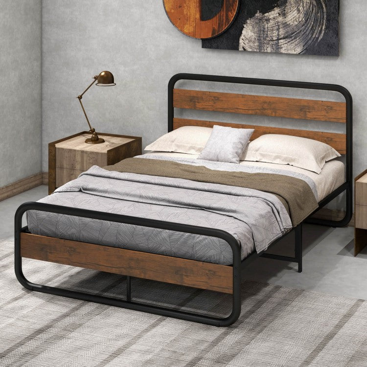 Curved High Headboard Metal Bed Frame