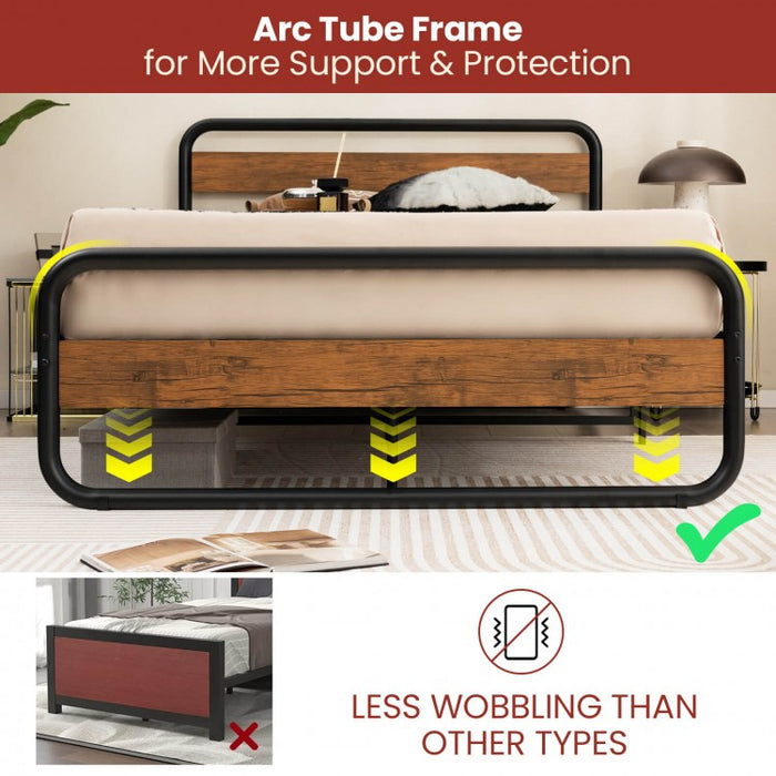 Curved High Headboard Metal Bed Frame