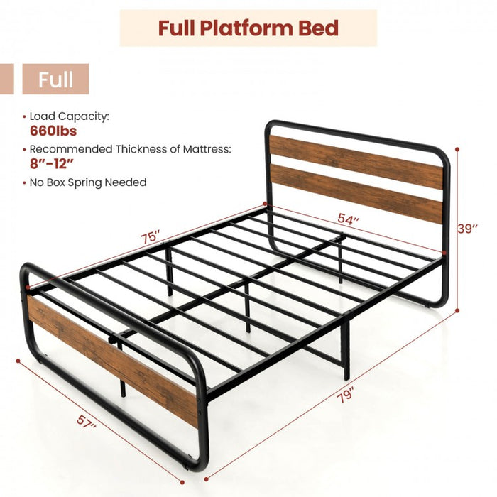 Curved High Headboard Metal Bed Frame