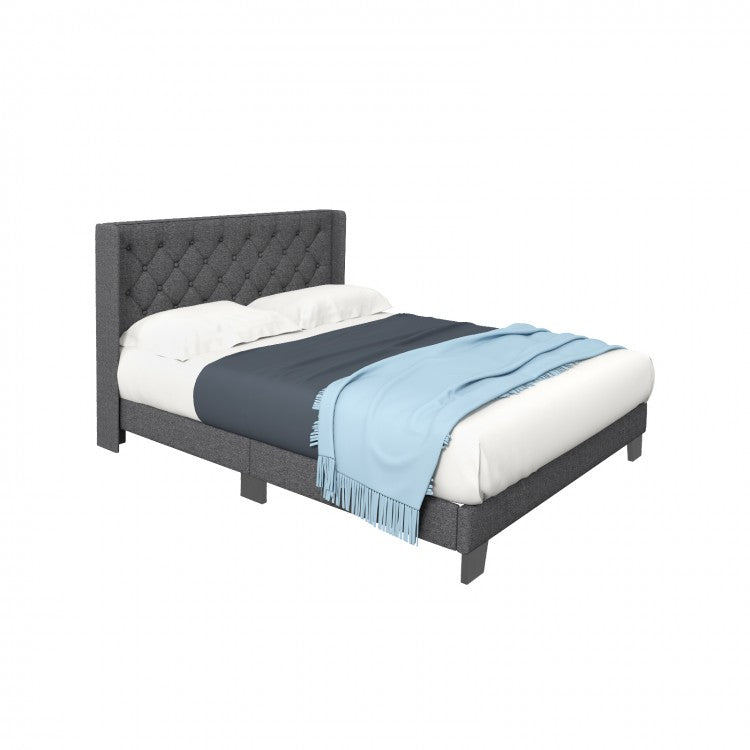 Modern Minimalist Gray Upholstered Headboard Bed Frame