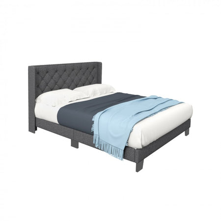 Modern Minimalist Gray Upholstered Headboard Bed Frame