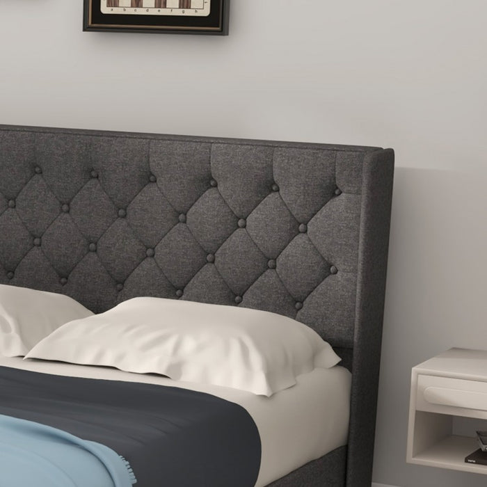 Modern Minimalist Gray Upholstered Headboard Bed Frame