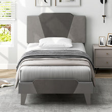 Load image into Gallery viewer, Gray Velvet Upholstered Headboard Bed Frame with Soft Padded Mattress
