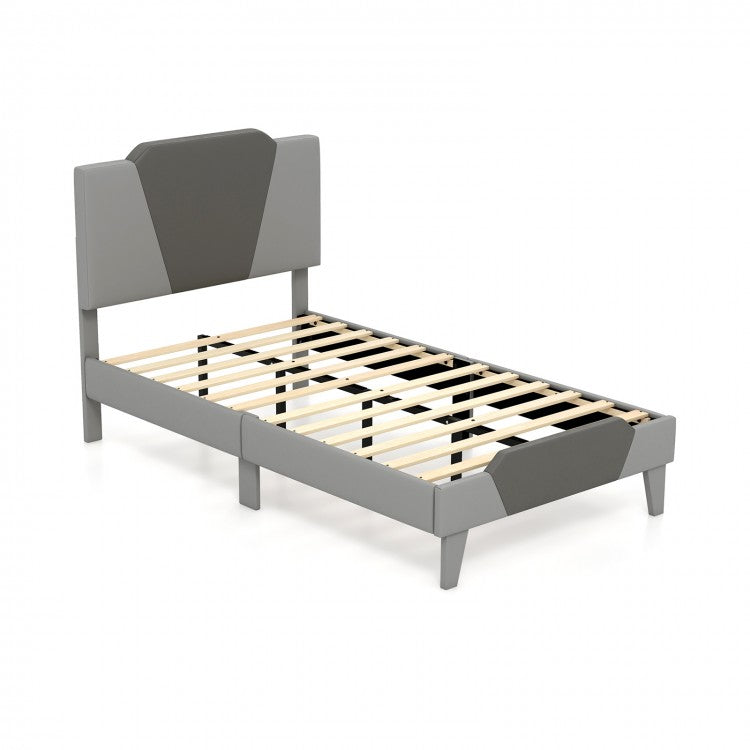 Gray Velvet Upholstered Headboard Bed Frame with Soft Padded Mattress