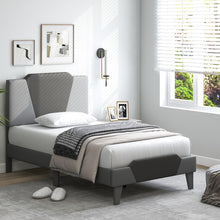 Load image into Gallery viewer, Gray Velvet Upholstered Headboard Bed Frame with Soft Padded Mattress

