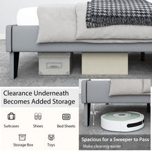 Load image into Gallery viewer, Gray Velvet Upholstered Headboard Bed Frame with Soft Padded Mattress
