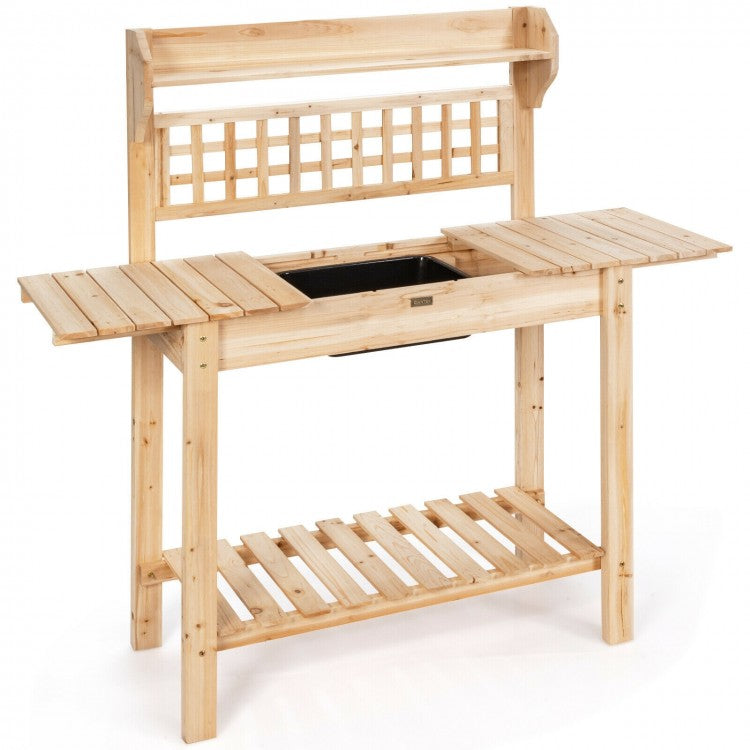 Outdoor Garden Wooden Sliding Top Plant Potting Bench