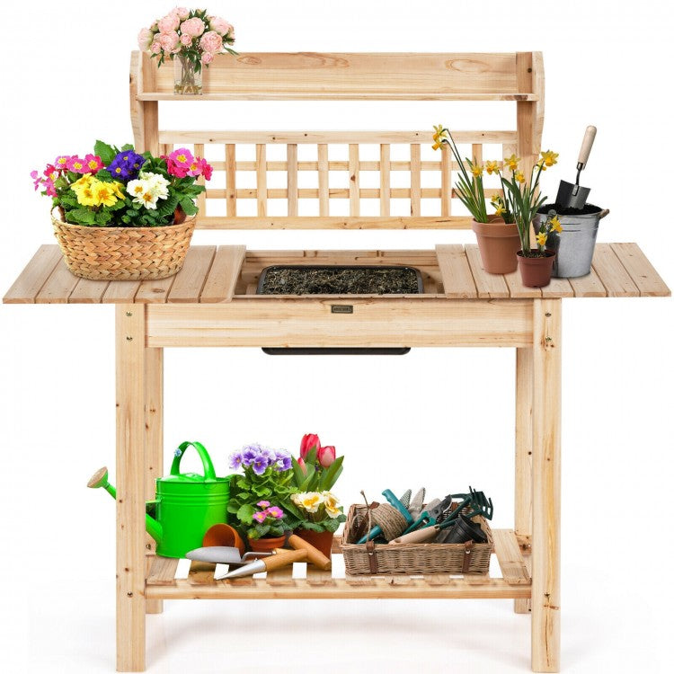 Outdoor Garden Wooden Sliding Top Plant Potting Bench