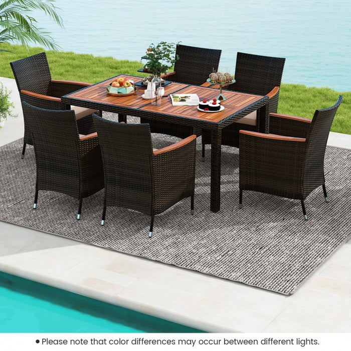 7-Piece Outdoor Modern Wicker Table and Chair Dining Set with Cushions