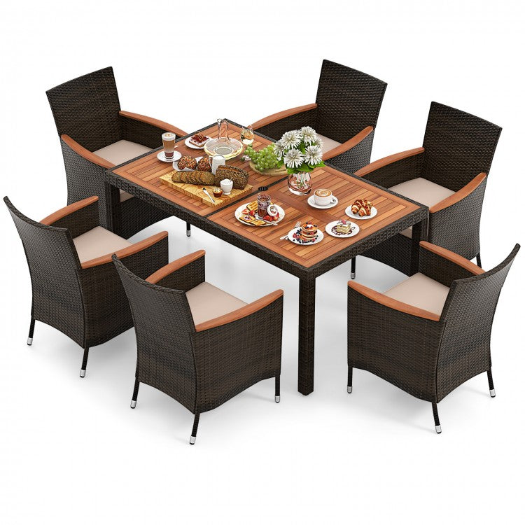 7-Piece Outdoor Modern Wicker Table and Chair Dining Set with Cushions