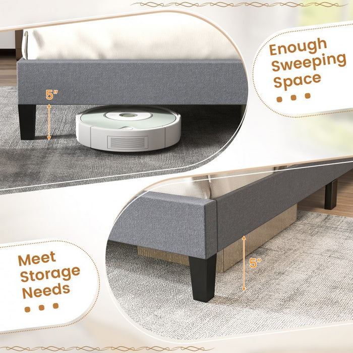 Costway Gray Queen Bed Frame with Button Tufted Headboard - Platform Bed with Storage Underneath