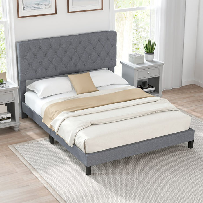 Costway Gray Queen Bed Frame with Button Tufted Headboard - Platform Bed with Storage Underneath
