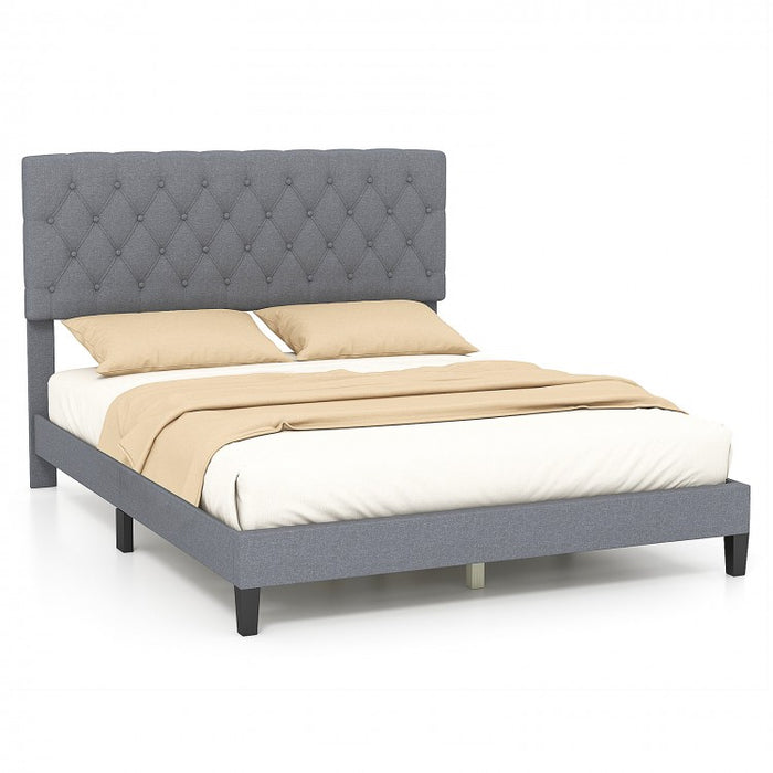 Costway Gray Queen Bed Frame with Button Tufted Headboard - Platform Bed with Storage Underneath