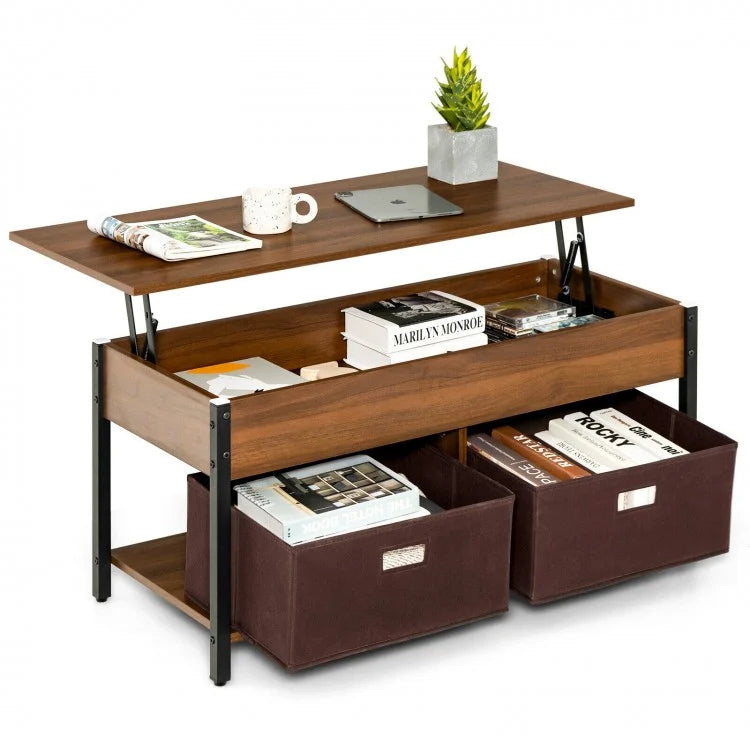 Industrial Style Lift-Top Coffee Table with Hidden Compartment - Suitable for Living Room, Study, and Office