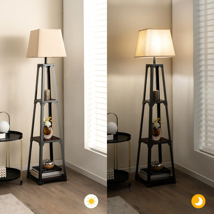 Modern Triangular 3-Tier Illuminated Storage Floor Lamp