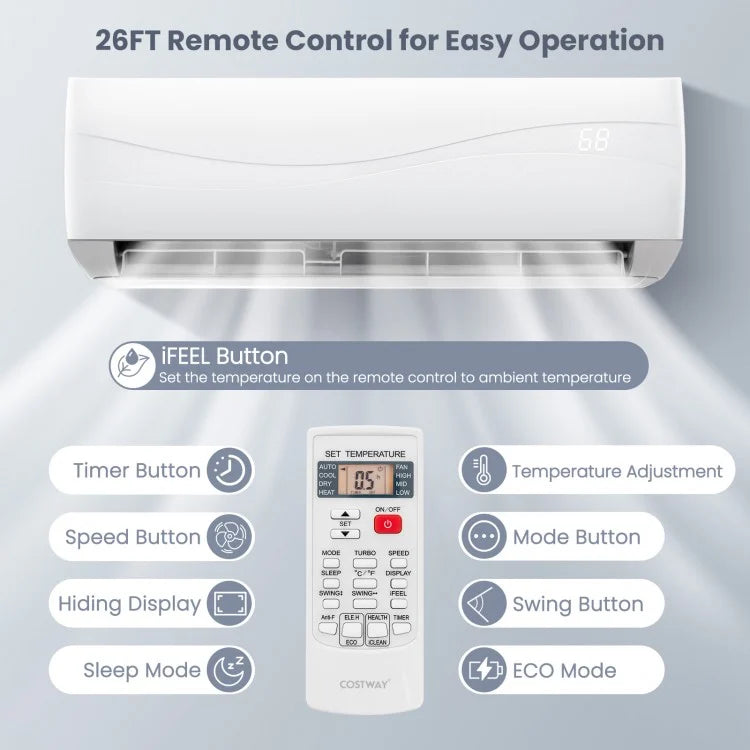 12000 BTU 20 SEER 2 115V Mini Split Air Conditioner with Auto Clean & Defrost