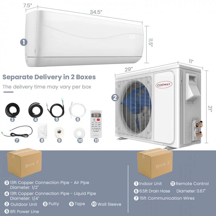 12000 BTU 20 SEER 2 115V Mini Split Air Conditioner with Auto Clean & Defrost