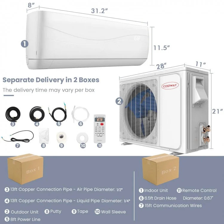 9000 BTU 17 SEER2 Mini Split Air Conditioner, Heating and Cooling, Auto-Cleaning, with Remote Control