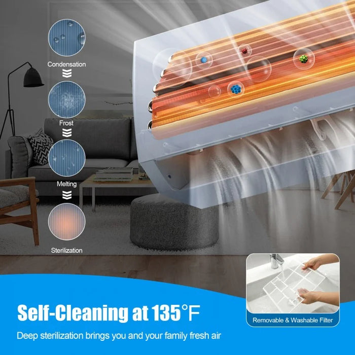 9000 BTU 17 SEER2 Mini Split Air Conditioner, Heating and Cooling, Auto-Cleaning, with Remote Control