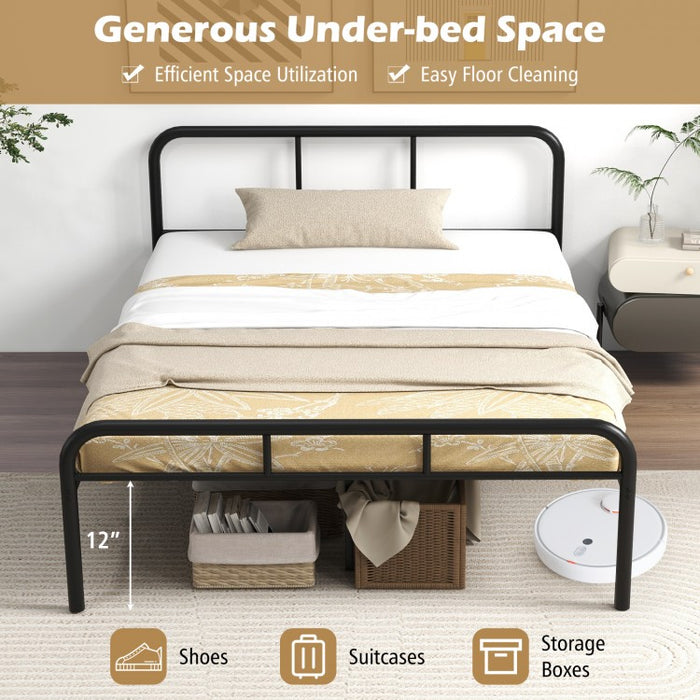 Costway Furniture:Black Metal Bed Frame with Under-Bed Storage Space