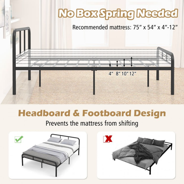 Costway Furniture:Black Metal Bed Frame with Under-Bed Storage Space