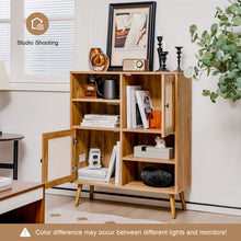 Load image into Gallery viewer, Rattan Dining Hutch Storage Cabinet with 2 Doors and 4 Compartments
