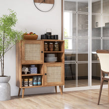 Load image into Gallery viewer, Rattan Dining Hutch Storage Cabinet with 2 Doors and 4 Compartments
