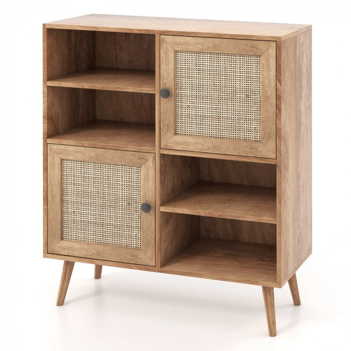 Rattan Dining Hutch Storage Cabinet with 2 Doors and 4 Compartments