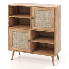 Load image into Gallery viewer, Rattan Dining Hutch Storage Cabinet with 2 Doors and 4 Compartments
