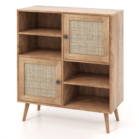 Rattan Dining Hutch Storage Cabinet with 2 Doors and 4 Compartments