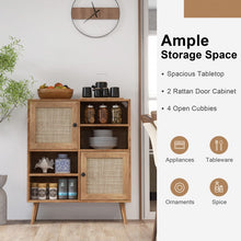 Load image into Gallery viewer, Rattan Dining Hutch Storage Cabinet with 2 Doors and 4 Compartments
