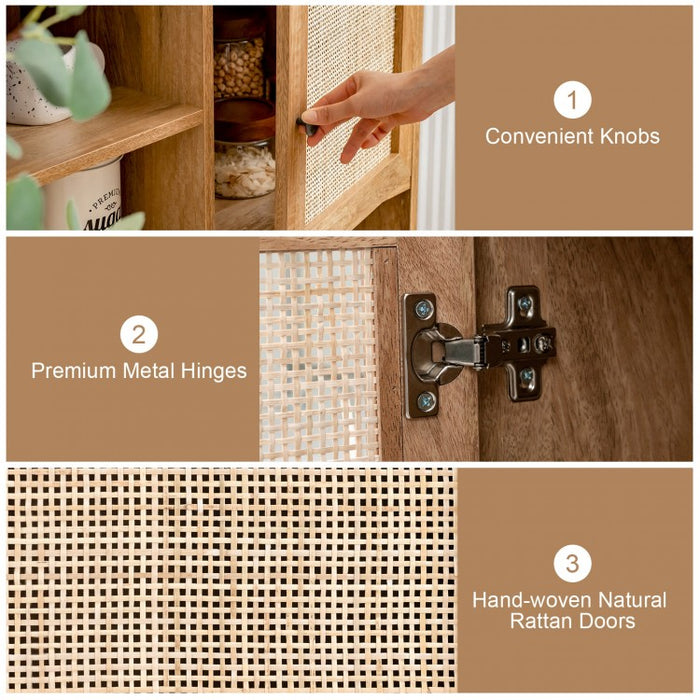 Rattan Dining Hutch Storage Cabinet with 2 Doors and 4 Compartments