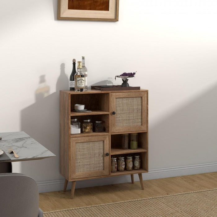 Rattan Dining Hutch Storage Cabinet with 2 Doors and 4 Compartments