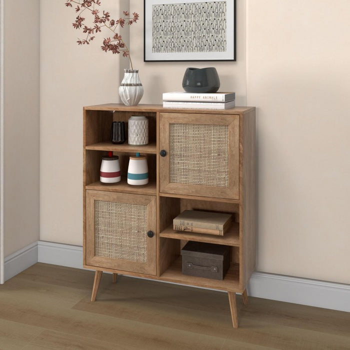 Rattan Dining Hutch Storage Cabinet with 2 Doors and 4 Compartments