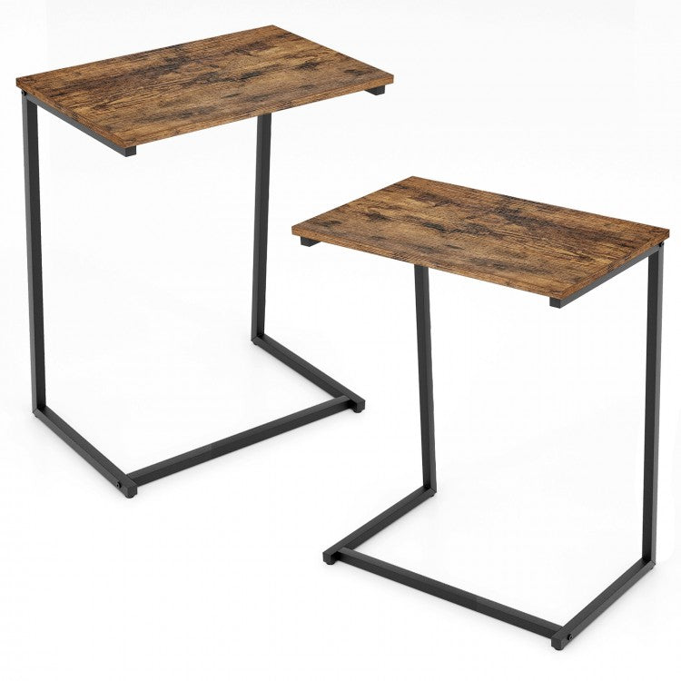 Costway Industrial Style C-Shaped Side Table - Suitable for Living Room, Bedroom, and Study