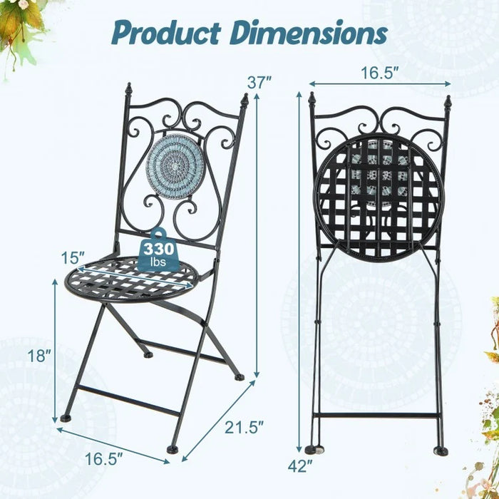 Outdoor Patio Garden Portable Vintage Mosaic Metal Folding Chair